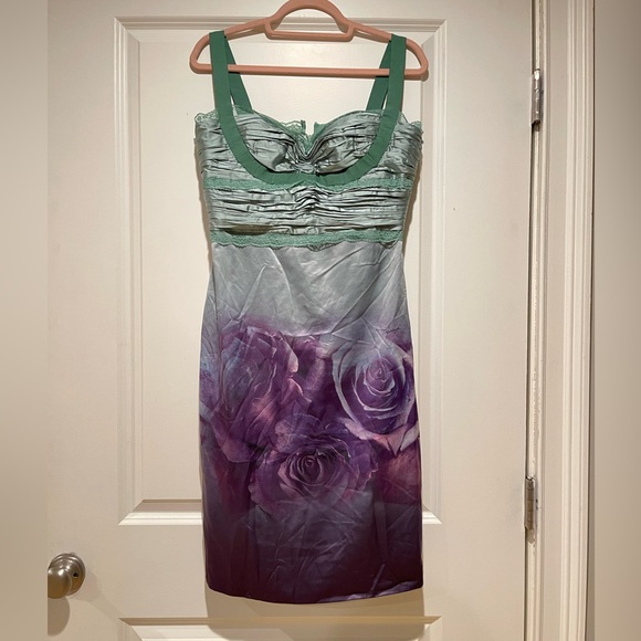 Roberto Cavalli Dresses & Skirts - Roberto Cavalli Vintage Style Green and Purple Floral Dress